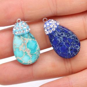 Charms Natural Stone Pendant Water Drop Shaped Imperial Set Diamond For Jewelry Making DIY Bracelet Necklace Accessories