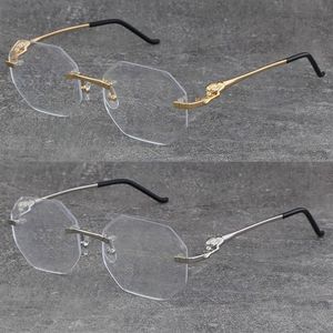 New Model Designer Diamond cut Lens Metal Rimless Square Frames Womens Eyewear Leopard series Optical Frame 18K Gold Male and Fema240u