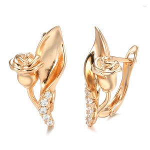 Dingle örhängen Gulkina 11.11 Party Rose Flower Earring Women Fashion Original Noble Jewelry 585 Gold Natural Zircon