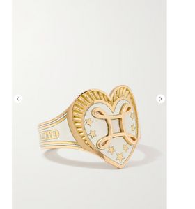 Foundrae True Love 18-Karat Gold Enamel Ring Designer Biżuteria