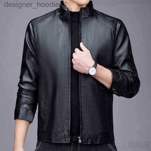 Jaquetas masculinas de pele sintética com gola de couro, tamanho grande, preto, bombardeiro, imitação de couro, jaquetas de moto, zíper 2022, novo indefinido, T220728 L230913