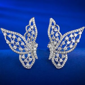 Butterfly Lab Diamond Stud Colds 100% prawdziwy 925 Srebrny Srebrny Obietnica Ślubne Kolczyki dla kobiet Party Bridal Prezent Biżuterii