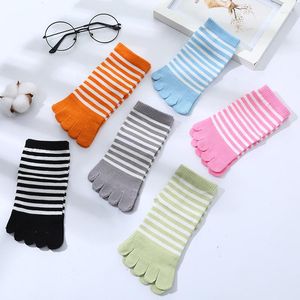 Women Socks Korean Casual Striped Sports White Black Spring Autumn Cotton Thermal Five-toe Fingers Stockings For Children Boys Girls