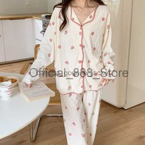 Women's Sleep Lounge Fruit Stampare abbigliamento da sonno Donne Piajama Set di pantaloni piiama a maniche lunghe abito autunnale autunno coreano 2 pezzi Night Wears abbottini abiti da casa nuovo x0817l230913