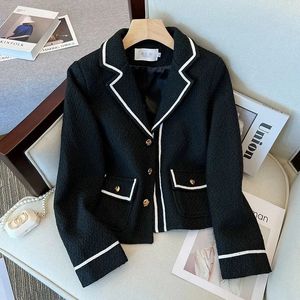 Jaquetas femininas Casa de tweed cortada Mulheres elegantes cores de contraste Outwear vasia em vasmas longas Mangas compridas Blazer Coat office Ladies Work Suites Jaqueta 230912