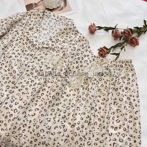 Conjunto de pijama feminino de verão, pijama feminino com estampa de leopardo sexy para casa, roupas de casa, manga curta, botão para baixoL230914