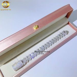 Diamond Tester Bracciale a catena cubana ghiacciata da 15 mm con catena a maglie cubane baguette in argento sterling 925