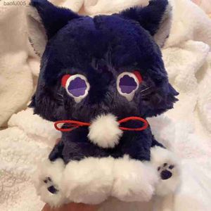 豪華な人形25cmゲームGenshin Black Cat Fluffy Impact Wanderer Pet Plush Toys Scaramouche Catplay Doll Soft Pillow Gift