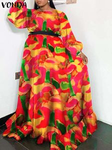 Plus storlek klänningar storlek 5xl vonda bohemian lång klänning sommar kvinnor lykta ärm blommig tryckt maxi vestido casual bälted ruffled party robe 230912