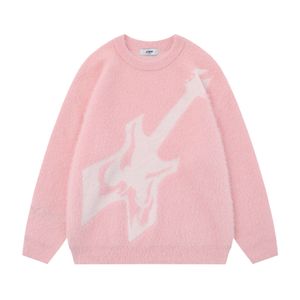 Män tröja streetwear harajuku stickad bas fluffig fuzzy jumper hip hop casual lös pullover 2023 modesvattare rosa svart