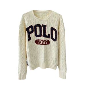 デザイナーラルフ秋のローレンスセーターオリジナル品質初期ラルフ秋の新しい丸いネック長袖レターホワイトニットトップセーター