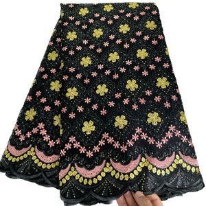 KY-5157 Padrão Floral Pano de Algodão Costura Artesanal Tecido de Renda Voile Suíço com Strass Últimos 5 Metros Noivas Vestidos de Casamento Banquete Festa Outono Africano à Venda