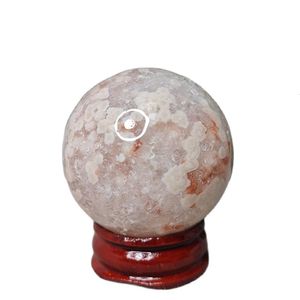 Decorative Objects Figurines Natural Pink Amethyst Cherry Agate Geode Ball Home Feng shui Decoration Crystal Stone Healing Beauty and Health Ball and base 230912