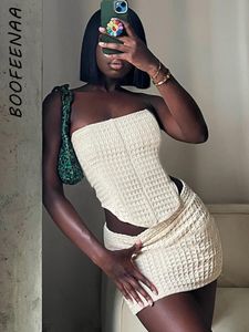 Zweiteiliges Kleid BOOFEENAA Damenmode-Set Minirock und Korsett-Top Nude Sexy Club-Outfits für kurze passende Sets C85 CG17 230912