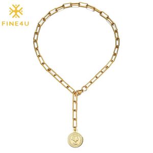 Pendant Necklaces FINE4U N777 Dainty Paperclip Choker For Women Round Coin Necklace Handmade Jewelry Gift270W