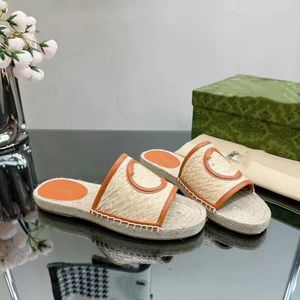 Interlocking G Canvas broderade Espadrilles tofflor Slide Shoes Summer Slip Platform Sandaler Women Casual Beach Flats 06