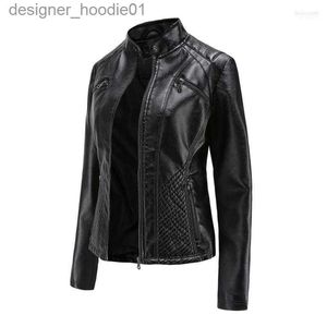 Jaquetas masculinas de pele falsa de pele feminina outono mulheres jaqueta de couro pu com zíper casaco curto feminino preto punk bomber falso outwear casaco motor # W4 L230913