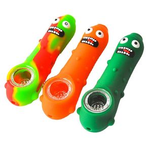 Nya färgglada silikonrör Gurka Monster Designstil Glasfilter Ninhål Skärmskål Portabel ört Tobak Cigaretthållare Röker Handpipes