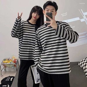 Women's Sleep Lounge Women's Sleepwear Women's 2PCS Long Sleeve Cotton Couple Pajamas Set Women Family Pijama Stripe Homewear Trousers Casual Men PyjamasL230913