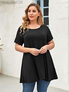 Damen Plus Size T-Shirt Casual Bluse T-Shirt Damen Tunika Schößchen Tops Damen Sommer Kurzarm Solid Street 230912