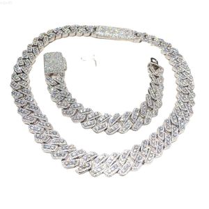 Mode smycken halsband rostfritt stål vit kubansk länkkedja 925 sterling silver full storlek kubansk armband mässing hip hop styl