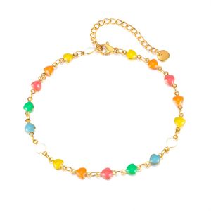 Women Enamel Heart Chain Bracelet Anklet Extension Chain Stainless Steel Jewelry Fashion Cute Gifts For Girlfriends 8.66inch+6cm n170