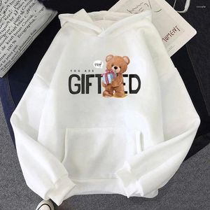 Hoodies femininos bonito urso de pelúcia você é talentoso impresso moletom com capuz feminino masculino algodão grosso inverno sportswears engraçado conforto