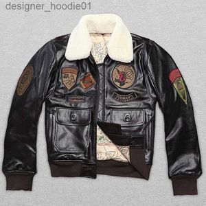 Futro męskie Faux Fur Avirex Fur Clar oryginalna skórzana kurtka mężczyzn brązowa gruba owcza skóra kurtka czarna męska skórzana skórzana płaszcz Pilot Suit L230913