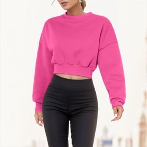 Women's Hoodies European And American Spring Autumn Winter Cropped Tops With Navel Solid Color Round Neck Extra Long Sweatshirt