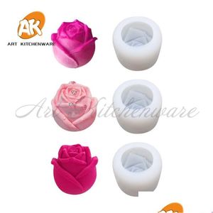 Baking Moulds Mods 3D Rose Sile Mold Jelly Chocolate Mousse Mod Ice Tray Molds Diy Homemade Soap Candle Cake Decorating Tool Bakeware Dh09Y