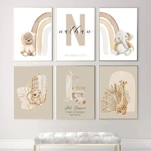 Custom Baby Posters And Prints Cartoon Wall Art Canvas Painting Nordic Little Bear Rabbit Letters Wall Pictures Kids Room Decor L01