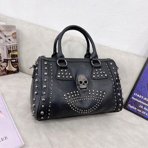 Factory outlet women shoulder bags street personality rivet punk motorcycle bag large soft padded leather handbag cool skull fashion backpack 8449#