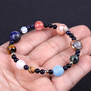 Céu universo galáxia planetas grânulo pulseira azul areia estrela pulseiras de pedra natural para mulheres homens moda jóias