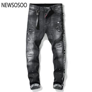 European American Style Mens Jeans Luxury Men Straight Denim Trousers Zipper Patchwork Slim Black Jeans For Men156L