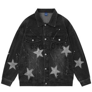 Herrjackor Herrjackor Vintage Graphic Star Speckle Ink Print Denim Jacket Men Fashion Hip Hop Jeans Coats Streetwear Y2K Cowboy 230818 X0913 X0913