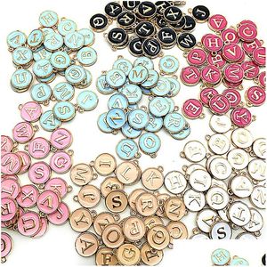 Encantos 26 Pçs / lote 12X15Mm Chegada Esmalte A-Z Alfabeto Letra Inicial Pingente Feito à Mão Para Pulseira Diy Jóias Fazendo Entrega Gota F Otz72