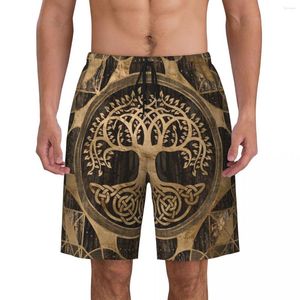 Męskie szorty Tree of Life Yggdrasil Print Men Men Swim Trunks Szybki suchy plażowa desek plażowy Viking Norse Boardshorts