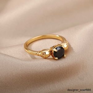 Band Rings Skull Black Zircon Rings For Women Men Steel Gold Color Finger Ring Couple Wedding Boho Jewelry anillos mujer R230913