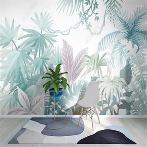 Wallpapers nórdico pequeno fresco e elegante planta tropical floresta papel de parede para sala de estar tv sofá fundo papel de parede decoração murais