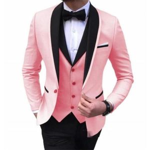 Мужские костюмы Пиджаки Последние модели брюк Розовый Модный мужской приталенный смокинг жениха 3 предмета на заказ Свадебный пиджак для выпускного вечера S311B