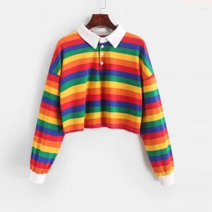 Women's Polos S-2xl Womens Polo Shirts Autumn Spring Female Tops Tees Long Sleeve Colorful Stripes Short Turn-down Collar Ladies Clothes H29