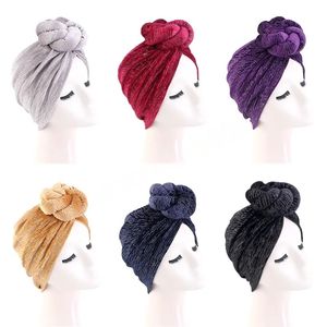 Nya kvinnor sammet kabel knuten turban huvud wrap muslim hattar mjuka stretch cap kvinnlig bandana pannband hijabs huvud wrap varma mössor