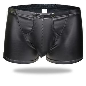 Boxer da uomo sexy Boxer con apertura sul cavallo Ecopelle Stage U Custodia convessa Abbigliamento gay Intimo da uomo Sospensorio Fetish Lingerie erotica244R