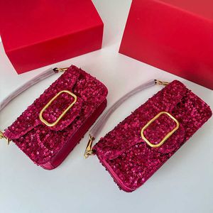 Saco de lantejoulas de luxo mulheres sacos designer bolsas clássico flap moda roxo quadrado ombro cadeia saco noite festa crossbody bolsas 230913