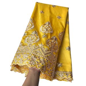 Ultime donne africane George tessuto di pizzo ricamo signora abito di seta floreale cucito artigianale 2023 di alta qualità 5 metri giallo costumi tessili nigeriano abito femminile YQ-5028