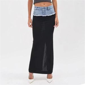 Skirts Spring 2023 Trends Women's Skirt Vintage Contrast Ing Denim Half Length Korean Fashion Cotton Long Dress Mini