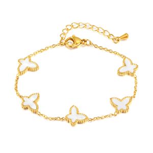 Bracciale con ciondoli a forma di farfalla semplice conchiglia in acciaio inossidabile Catena estesa per donne Ragazze 6,3 pollici + 4 cm Oro n1436