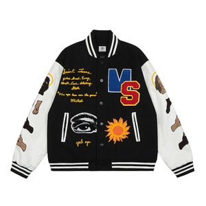 Jaqueta Varsity Mens Designer Jaquetas Manga De Couro Patchwork Homens Mulheres Beisebol Jaqueta Preta Bordado Hip Hop Casaco Streetwear Tamanho EUA