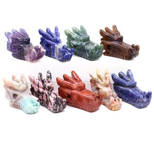 Decorative Objects Figurines 2" Natural Stone Dragon Skull Statue Gemstone Hand Carved Decor Healing Crystals Head Figurine Halloween Spiritual Wicca Gift 230912