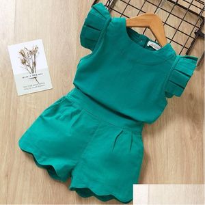 Zestawy odzieży Zestaw dziewczęta Summer Baby Girl Ubrania Sort T-shirtaddshorts 2PCS Dzieci garnitury upuszcza dostawa dzieci dhkpb